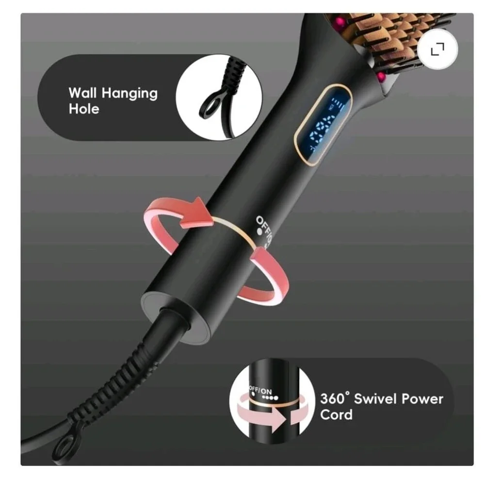 Nicebay by skimi hair straightening brush ionic ceramic LED display Black